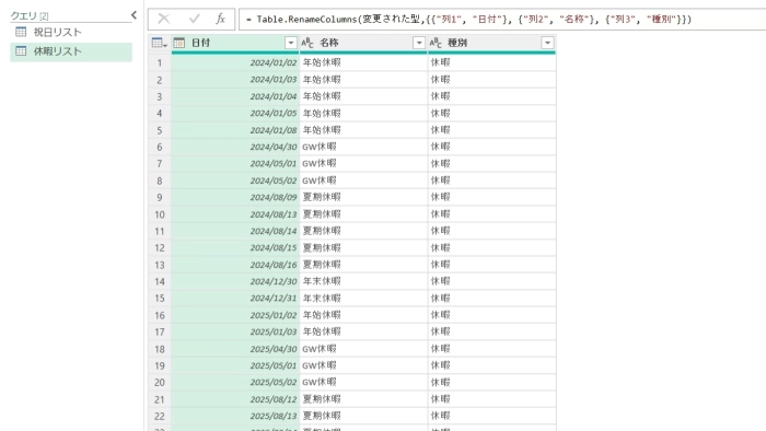 完成した休暇リスト